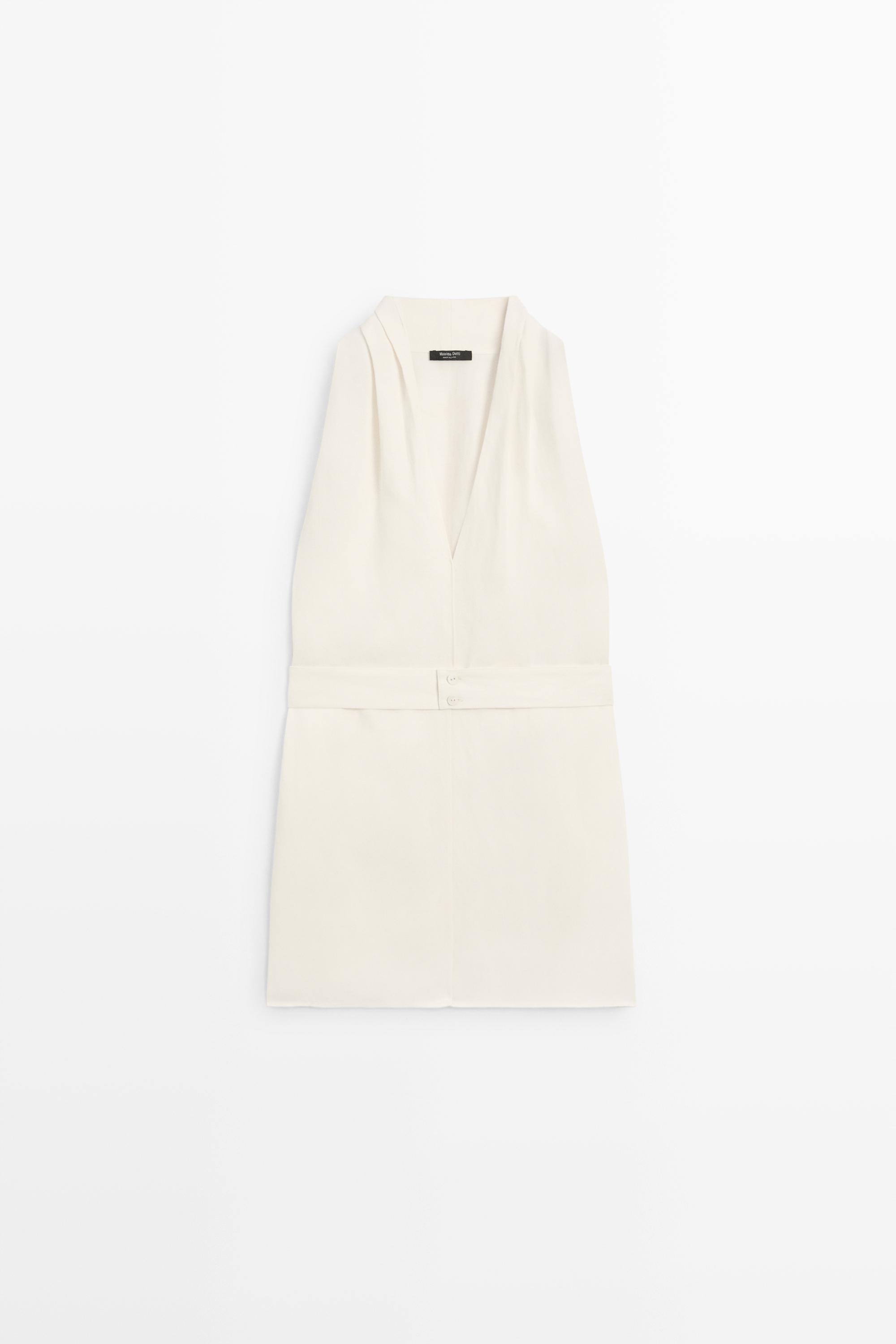 Flowing linen blend vest with belt detail